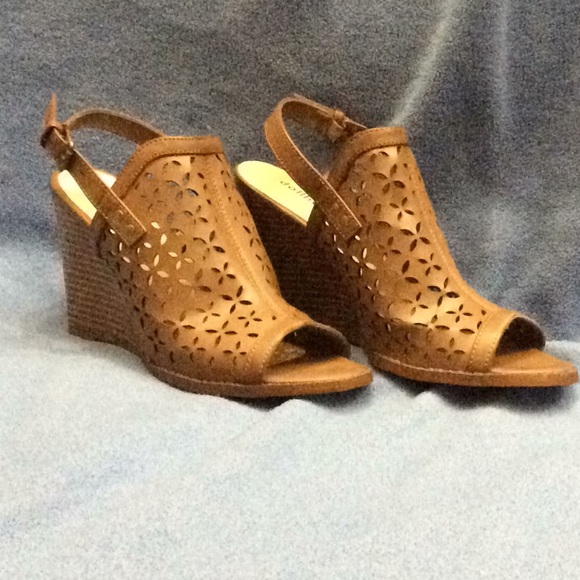 Brown Peep-Toe Wedges - Picture 2 of 3